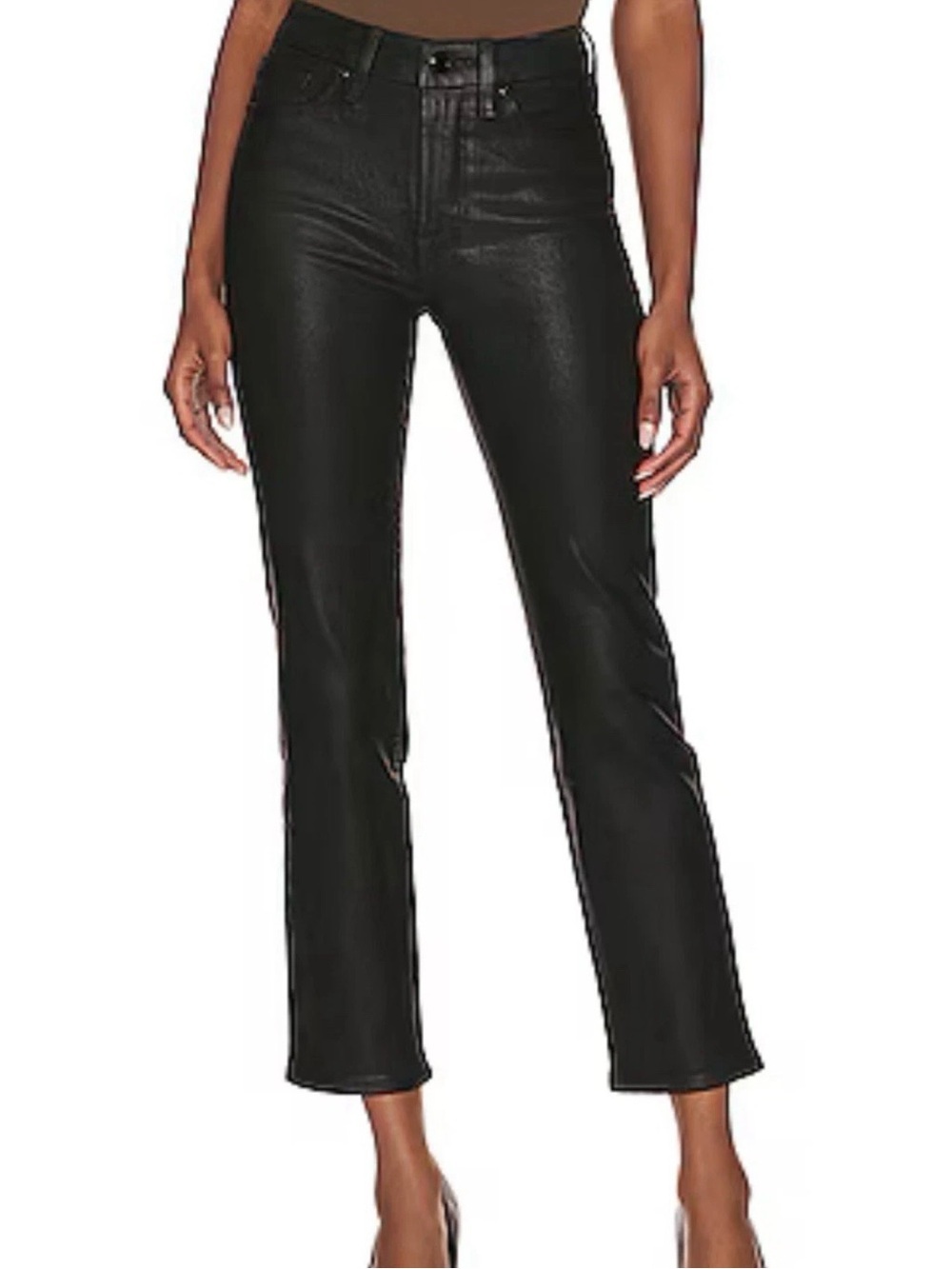 Good American Good Classic Coated Jeans Black High Rise Size 4/ 27 Straight Leg
